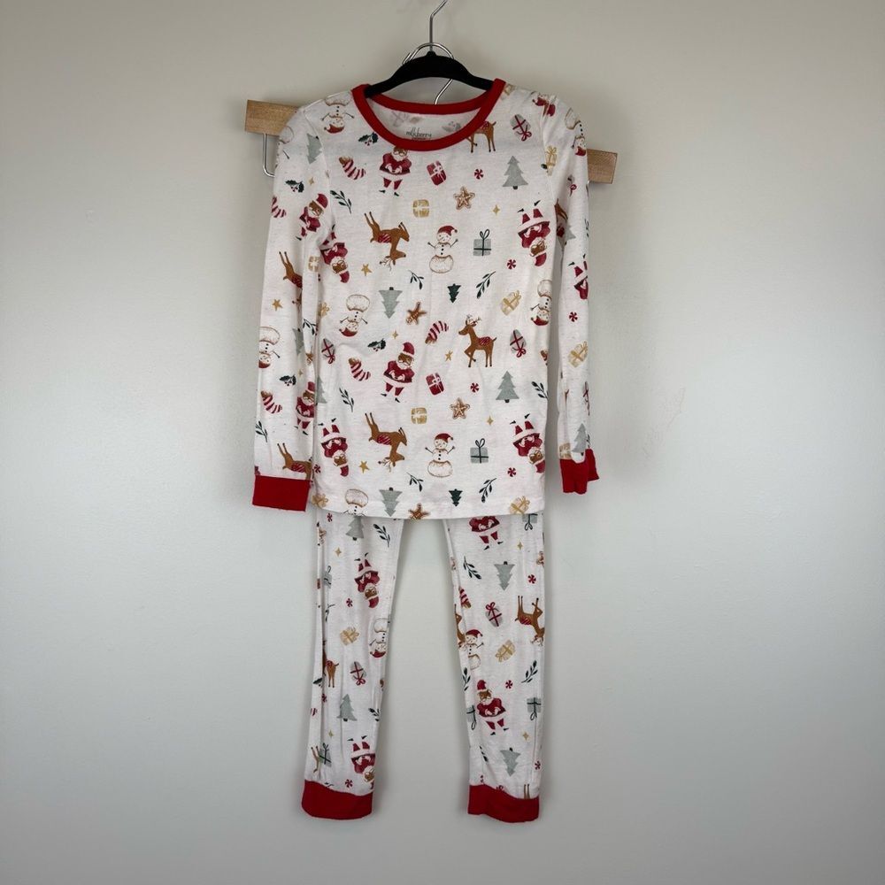 Milkberry Kids Size 4T Christmas Pajama Set White/Red Bamboo